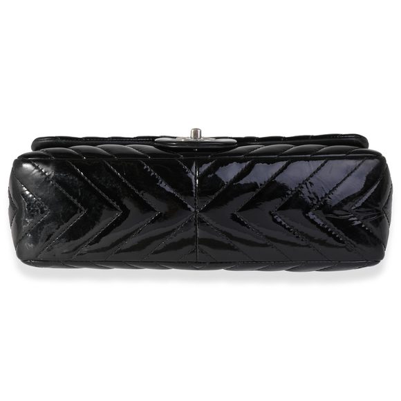 Chanel Black Chevron Quilted Patent Leather Jumbo Classic Single Flap Bag - Picture 5 of 8
